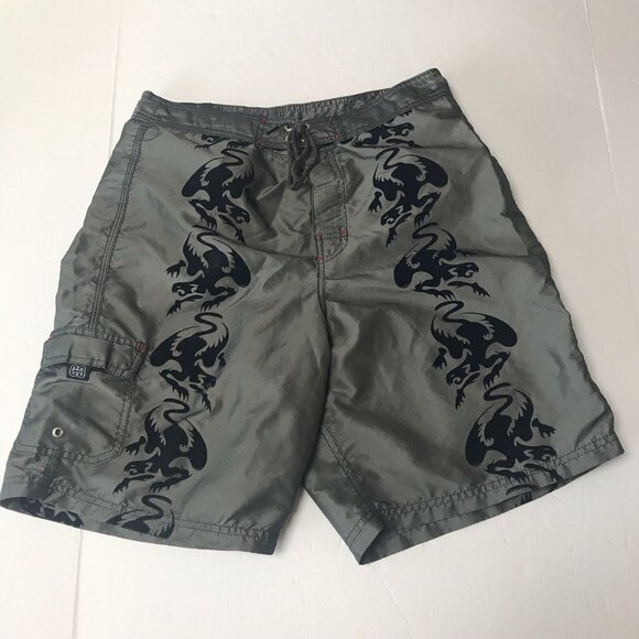 Vintage 90s Y2K CC Counter Culture Boardshorts Mens 34 Dragon Rave Skater Surfer - Picture 2 of 15
